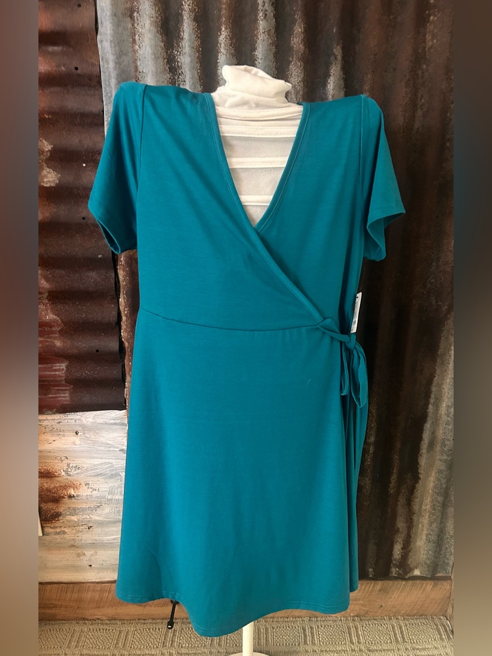 NWT-Women’s Faux Wrap Dress-Teal-Size Large - Picture 1 of 6